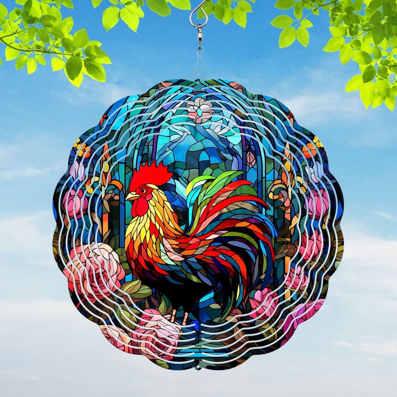 44memory Rooster Yard and Garden Wind Spinner, Unique 3D Hanging Rooster Wind Spinner - Image 1